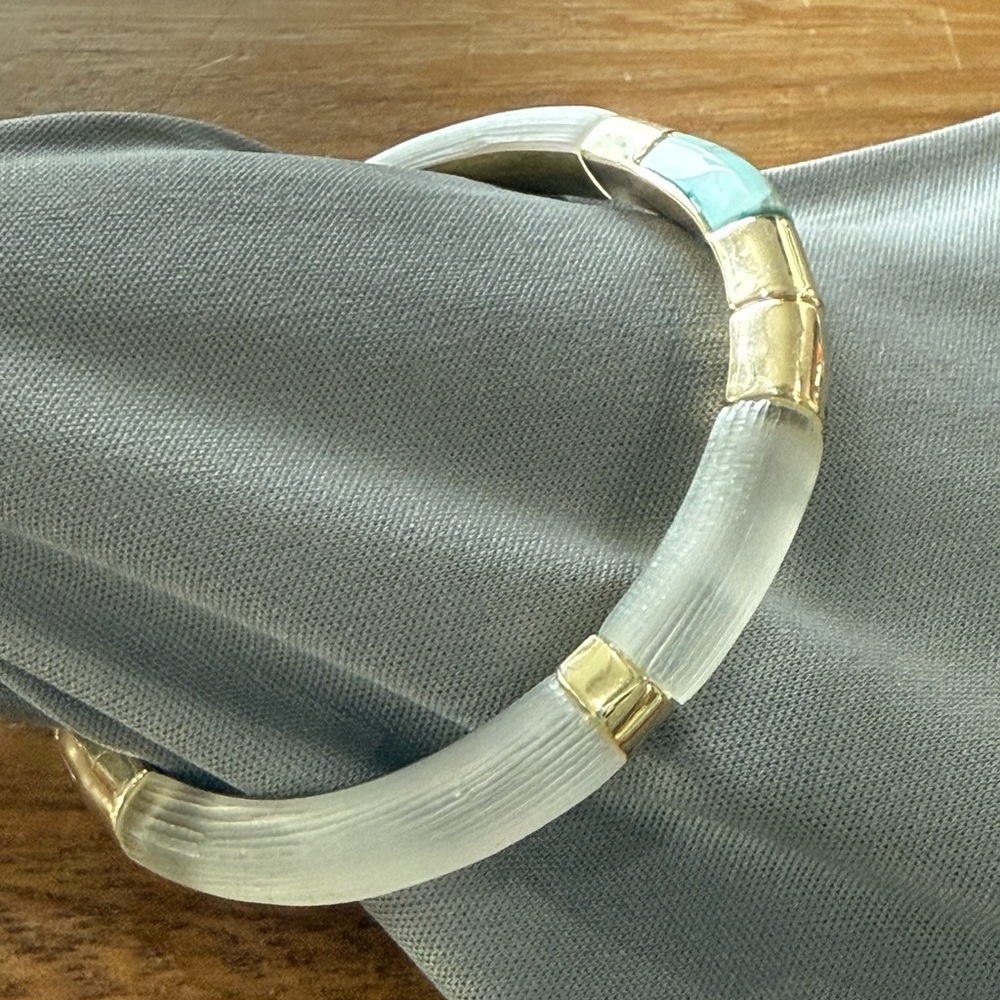Alexis Bittar Gold and Blue Lucite Bangle Bracelet - Picture 2 of 5